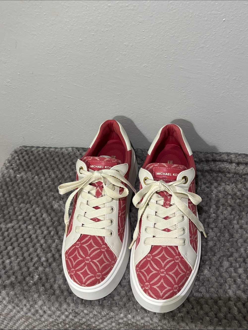 Michael Kors Pink Romey Logo Jacquard Platform Sneakers